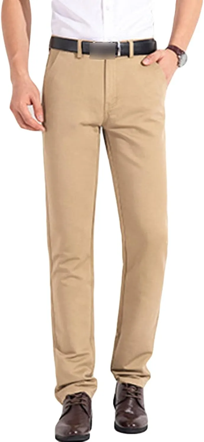 Men's Comfort Stretch Cotton Chino Pants Loose Casual Elastic Waist Trousers Flat-Front Dress Pants Sweatpants