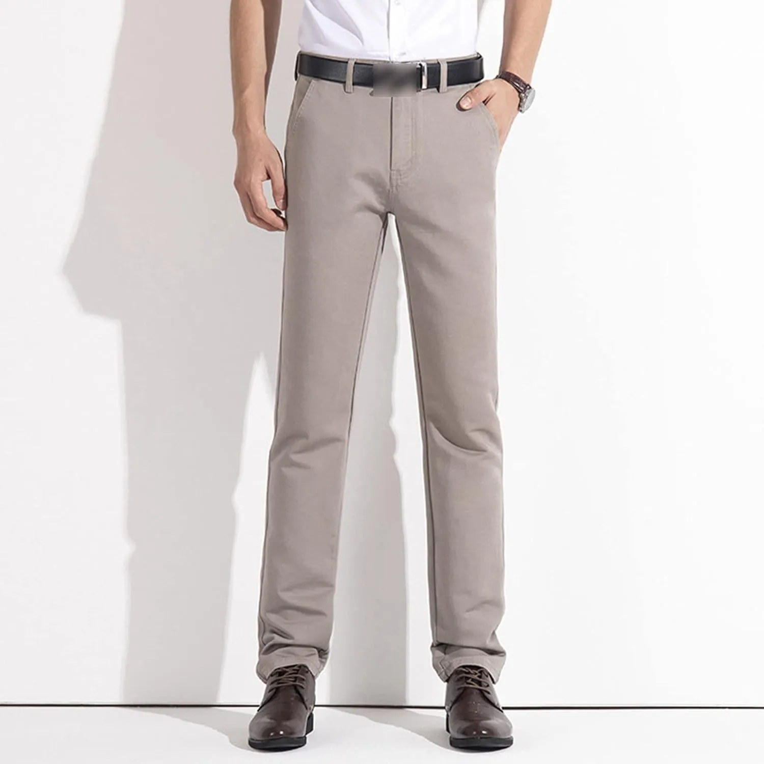 Men's Comfort Stretch Cotton Chino Pants Loose Casual Elastic Waist Trousers Flat-Front Dress Pants Sweatpants