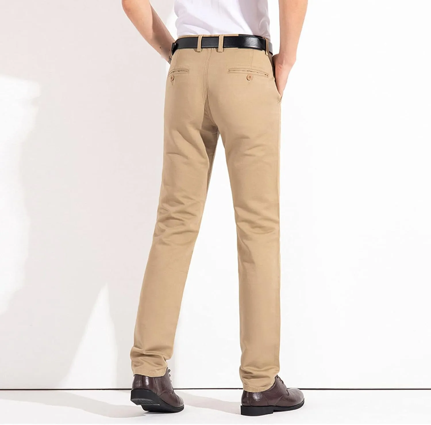 Men's Comfort Stretch Cotton Chino Pants Loose Casual Elastic Waist Trousers Flat-Front Dress Pants Sweatpants