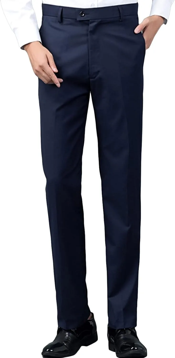 Men's Comfort Stretch Cotton Chino Pants Slim-Fit Washed Business Pant Skinny Vintage Cargo Dress Pant (Medium,Dark Blue)