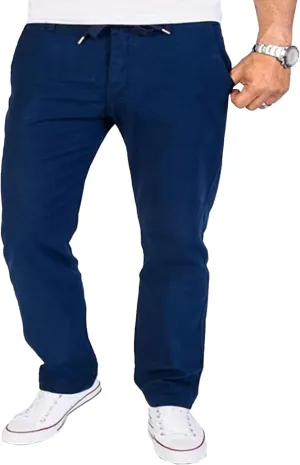 Men's Cotton Linen Drawstring Hiking Pants Elastic Waist Casual Summer Trousers Lightweight Solid Basic Long Pants