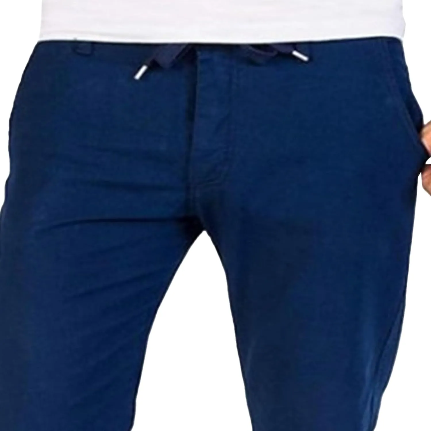 Men's Cotton Linen Drawstring Hiking Pants Elastic Waist Casual Summer Trousers Lightweight Solid Basic Long Pants