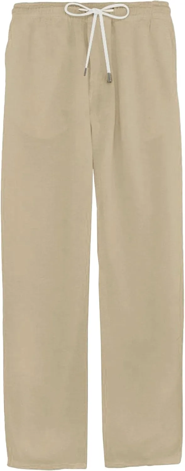 Men's Cotton Linen Drawstring Outdoor Pants Elastic Waist Solid Summer Trousers Baggy Basic Casual Sweatpants