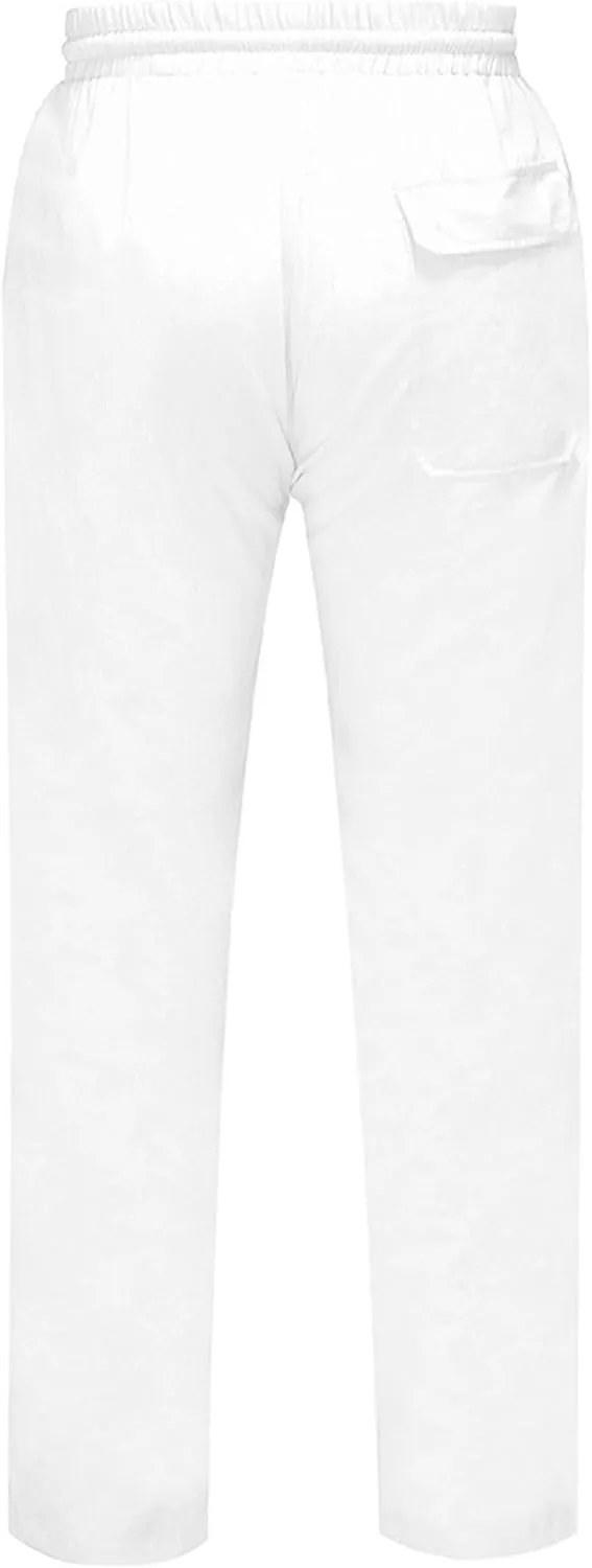 Men's Cotton Linen Drawstring Outdoor Pants Elastic Waist Solid Summer Trousers Baggy Basic Casual Sweatpants