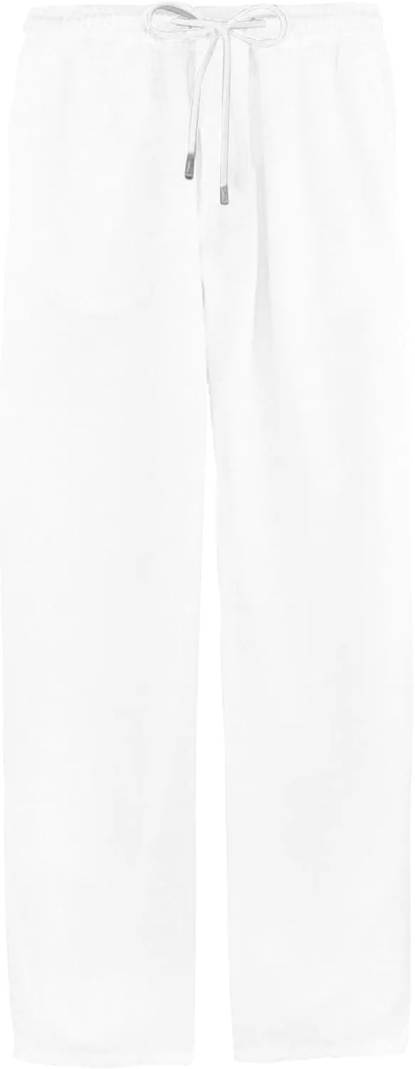 Men's Cotton Linen Drawstring Outdoor Pants Elastic Waist Solid Summer Trousers Baggy Basic Casual Sweatpants