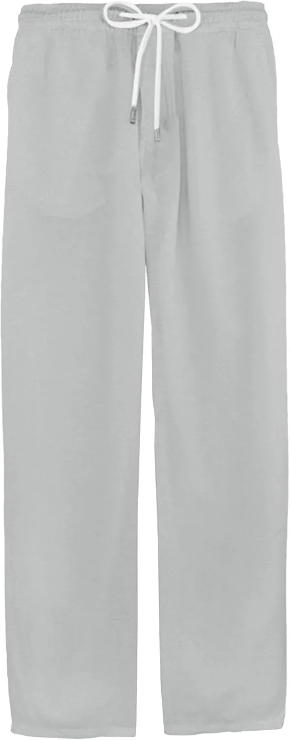 Men's Cotton Linen Drawstring Outdoor Pants Elastic Waist Solid Summer Trousers Baggy Basic Casual Sweatpants