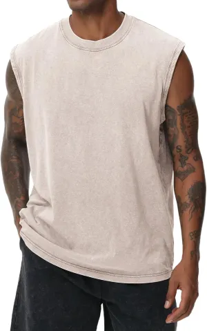 Mens Cotton Sleeveless Tank Tops Cut Off Muscle Gym T Shirts Running Beach Loose Fit Tees