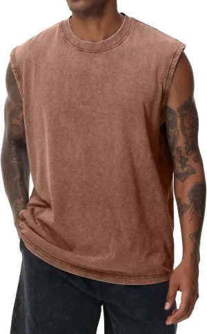 Mens Cotton Sleeveless Tank Tops Cut Off Muscle Gym T Shirts Running Beach Loose Fit Tees