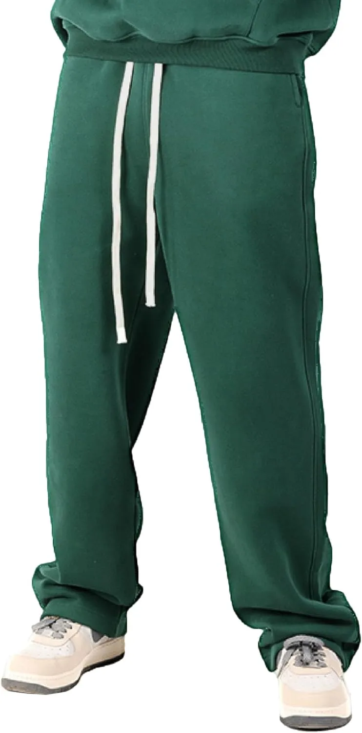 Men's Cotton Straight Leg Workout Pants Loose Fit Solid Drawstring Trousers Casual Athletic Outdoor Fall Pants