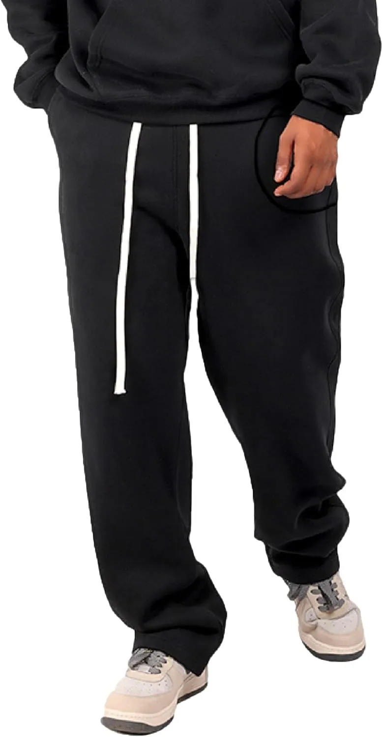 Men's Cotton Straight Leg Workout Pants Loose Fit Solid Drawstring Trousers Casual Athletic Outdoor Fall Pants