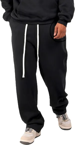Men's Cotton Straight Leg Workout Pants Loose Fit Solid Drawstring Trousers Casual Athletic Outdoor Fall Pants
