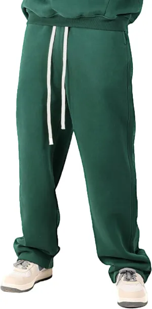 Men's Cotton Straight Leg Workout Pants Loose Fit Solid Drawstring Trousers Casual Athletic Outdoor Fall Pants