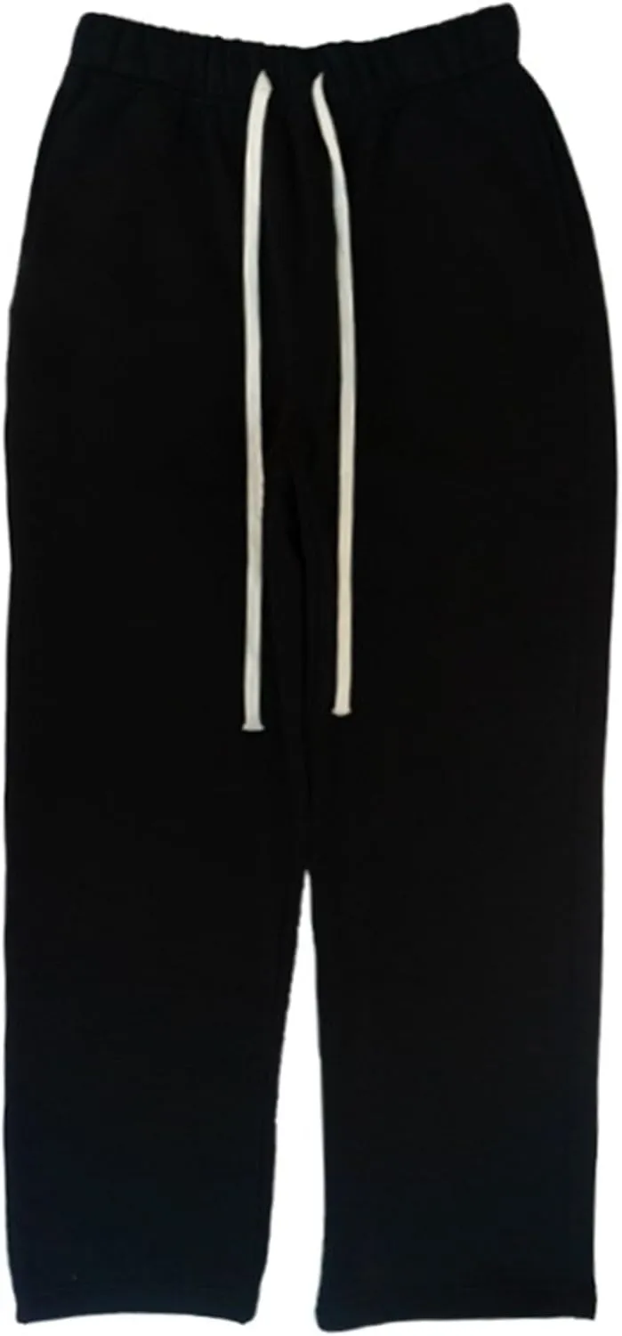 Men's Cotton Straight Leg Workout Pants Loose Fit Solid Drawstring Trousers Casual Athletic Outdoor Fall Pants