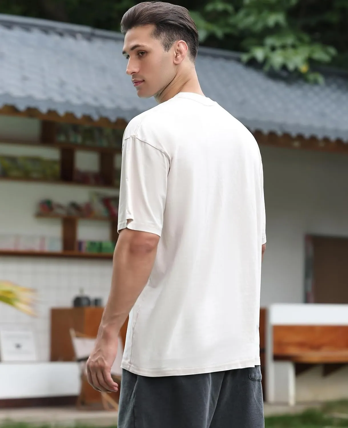 Men's Cotton T-Shirts Oversized Unisex Short Sleeves Casual Loose Wash Solid Basic Tee Tops