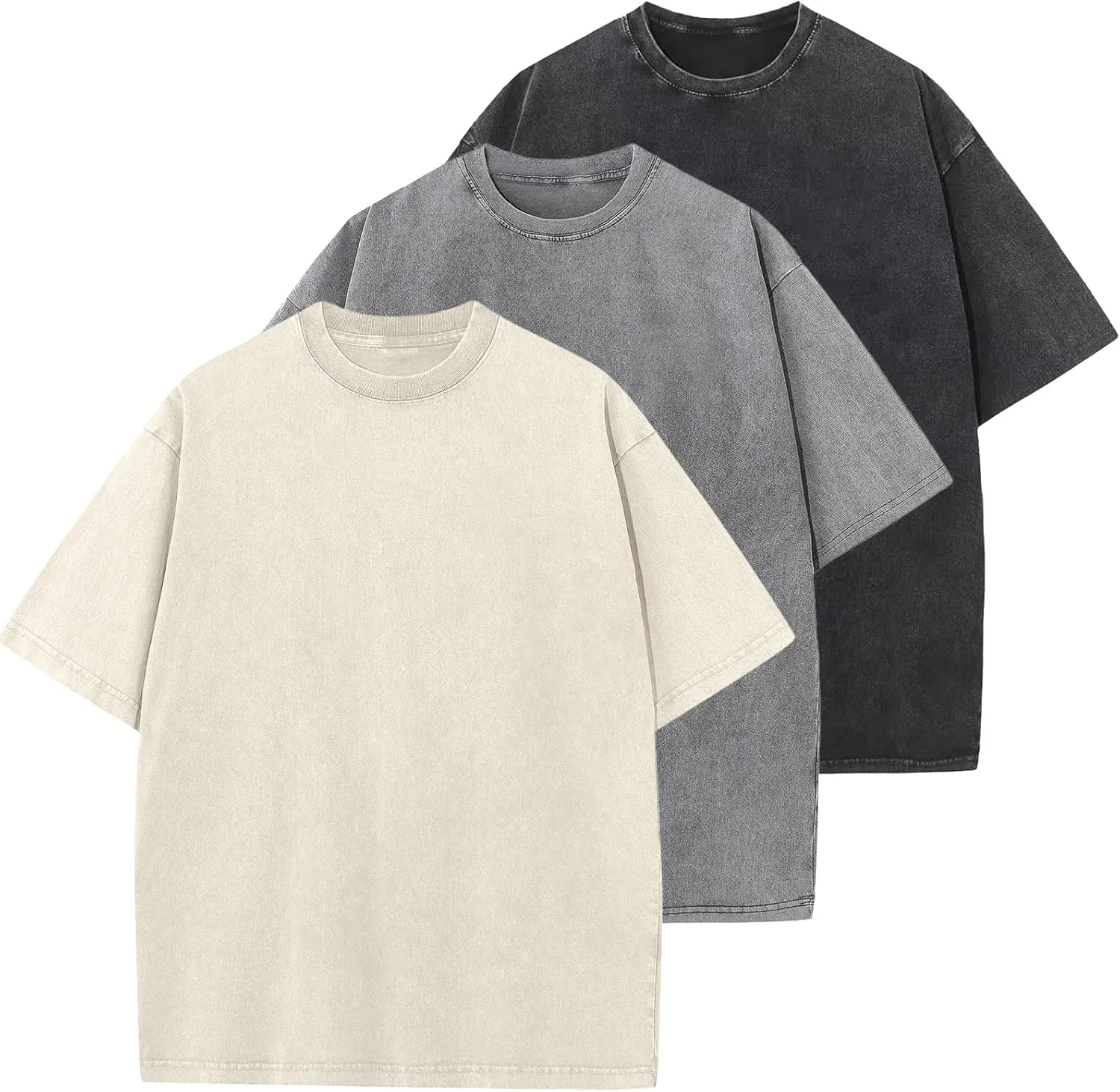 Men's Cotton T-Shirts Oversized Unisex Short Sleeves Casual Loose Wash Solid Basic Tee Tops