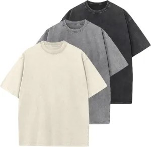 Men's Cotton T-Shirts Oversized Unisex Short Sleeves Casual Loose Wash Solid Basic Tee Tops