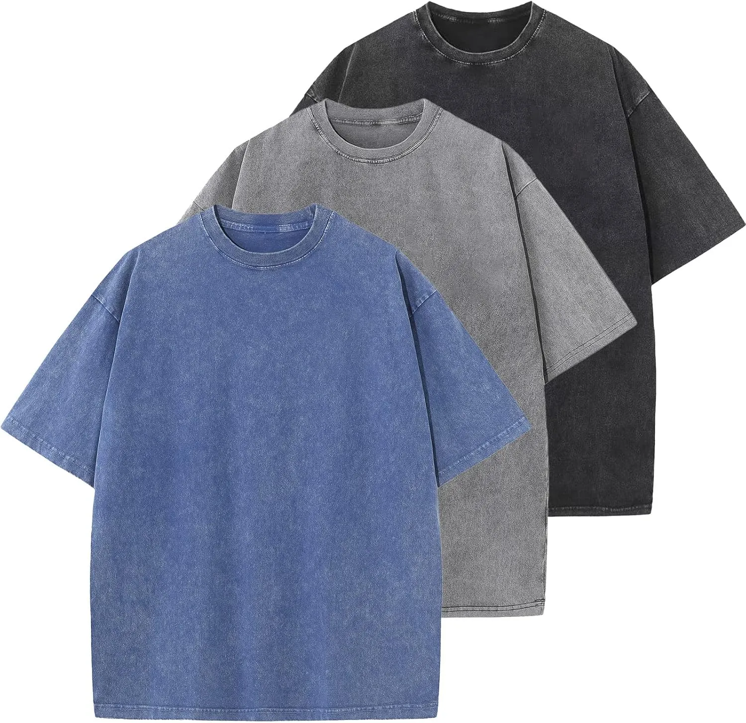 Men's Cotton T-Shirts Oversized Unisex Short Sleeves Casual Loose Wash Solid Basic Tee Tops