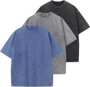 Men's Cotton T-Shirts Oversized Unisex Short Sleeves Casual Loose Wash Solid Basic Tee Tops