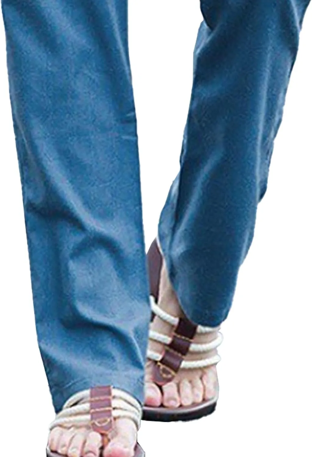 Men's Drawstring Cotton Linen Summer Pants Lightweight Solid Casual Beach Trousers Baggy Straight Leg Basic Pants