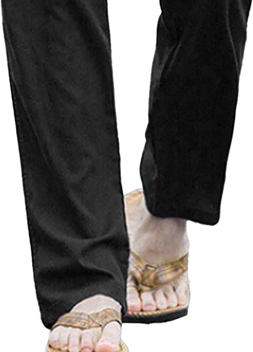 Men's Drawstring Cotton Linen Summer Pants Lightweight Solid Casual Beach Trousers Baggy Straight Leg Basic Pants