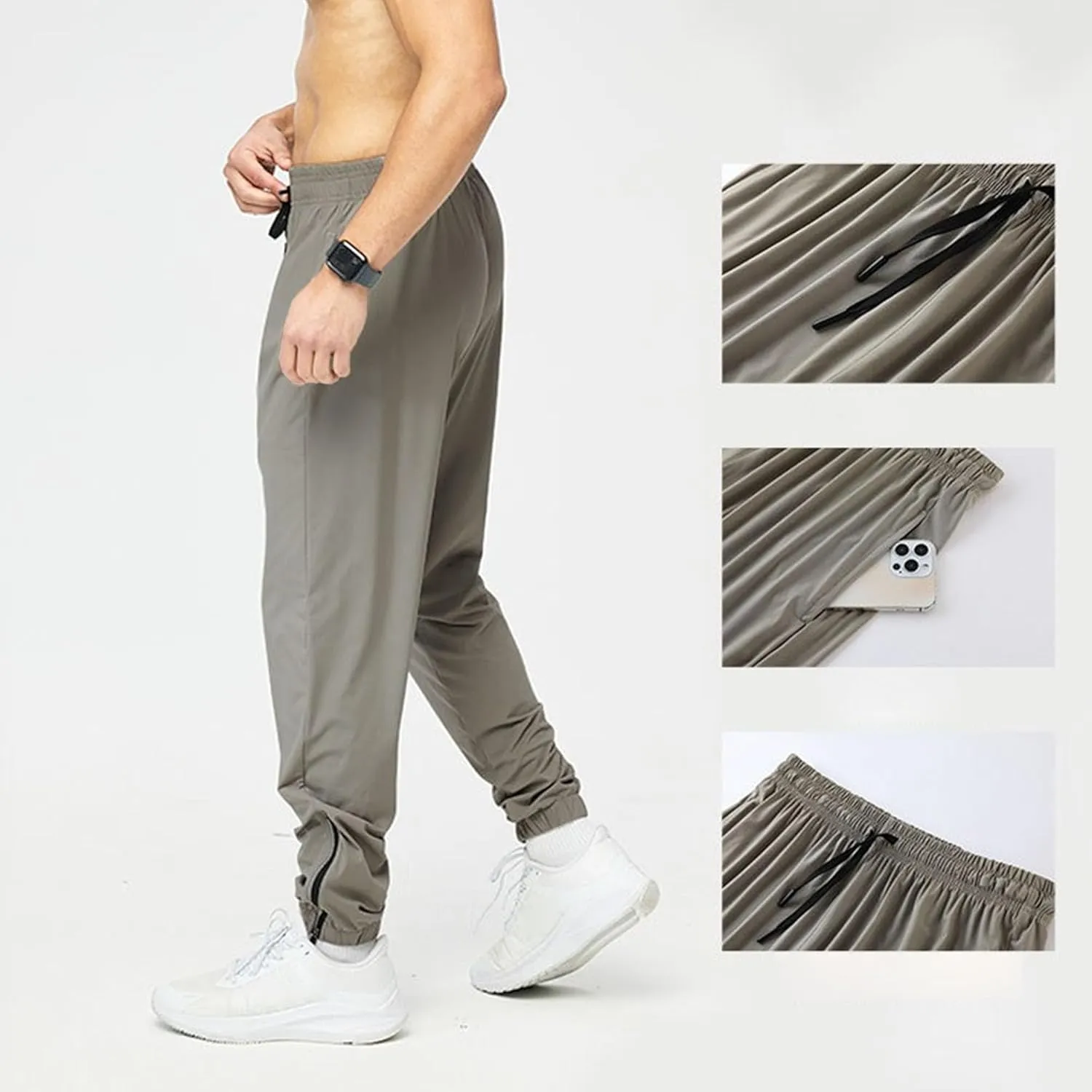 Men's Drawstring Lightweight Tapered Pants Quick Dry Loose Fit Athletic Trousers Solid Gym Summer Sweatpants