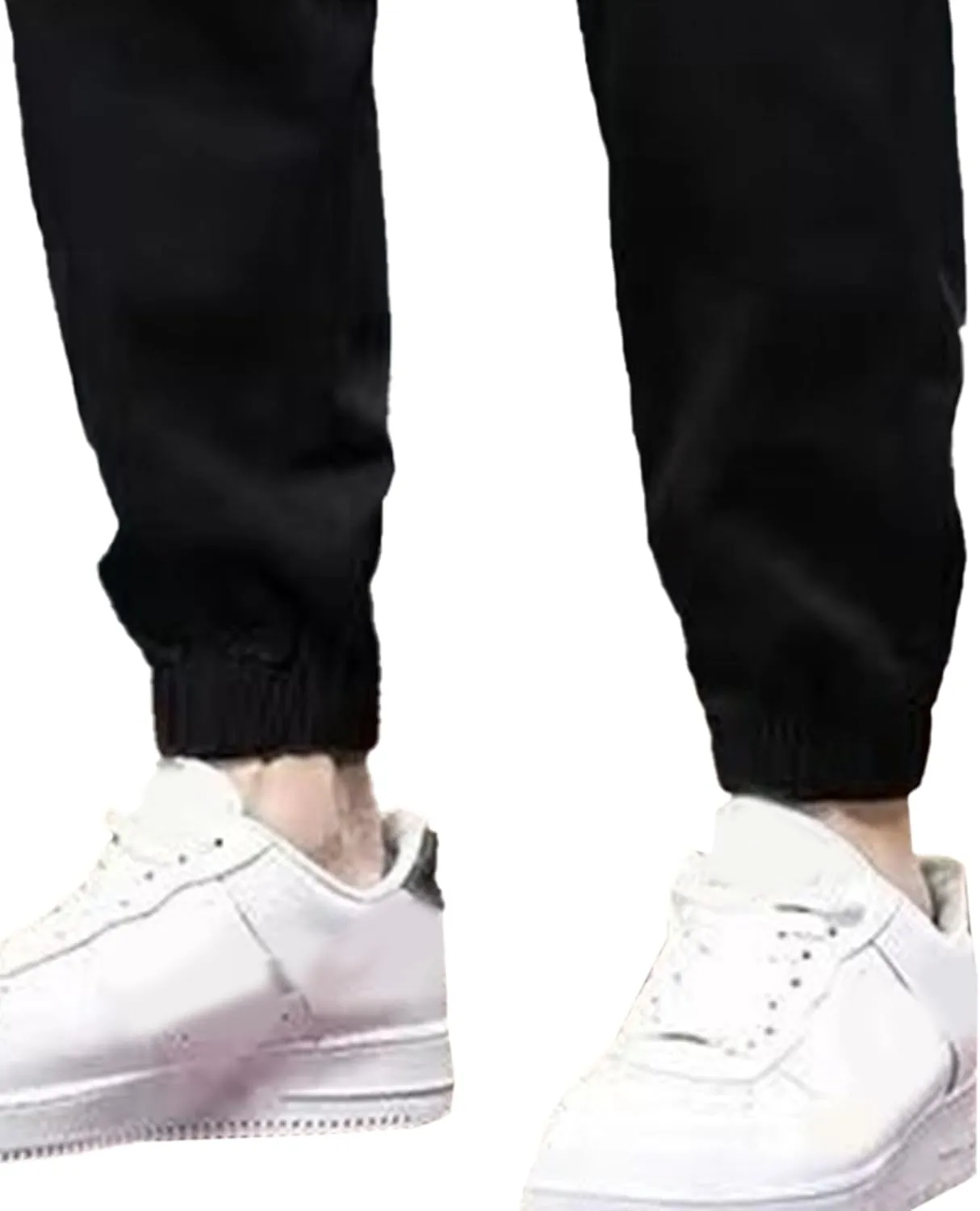 Men's Elastic Waist Outdoor Pants Twill Casual Regular Fit Cargo Trousers Solid Drawstring Tapered Pants