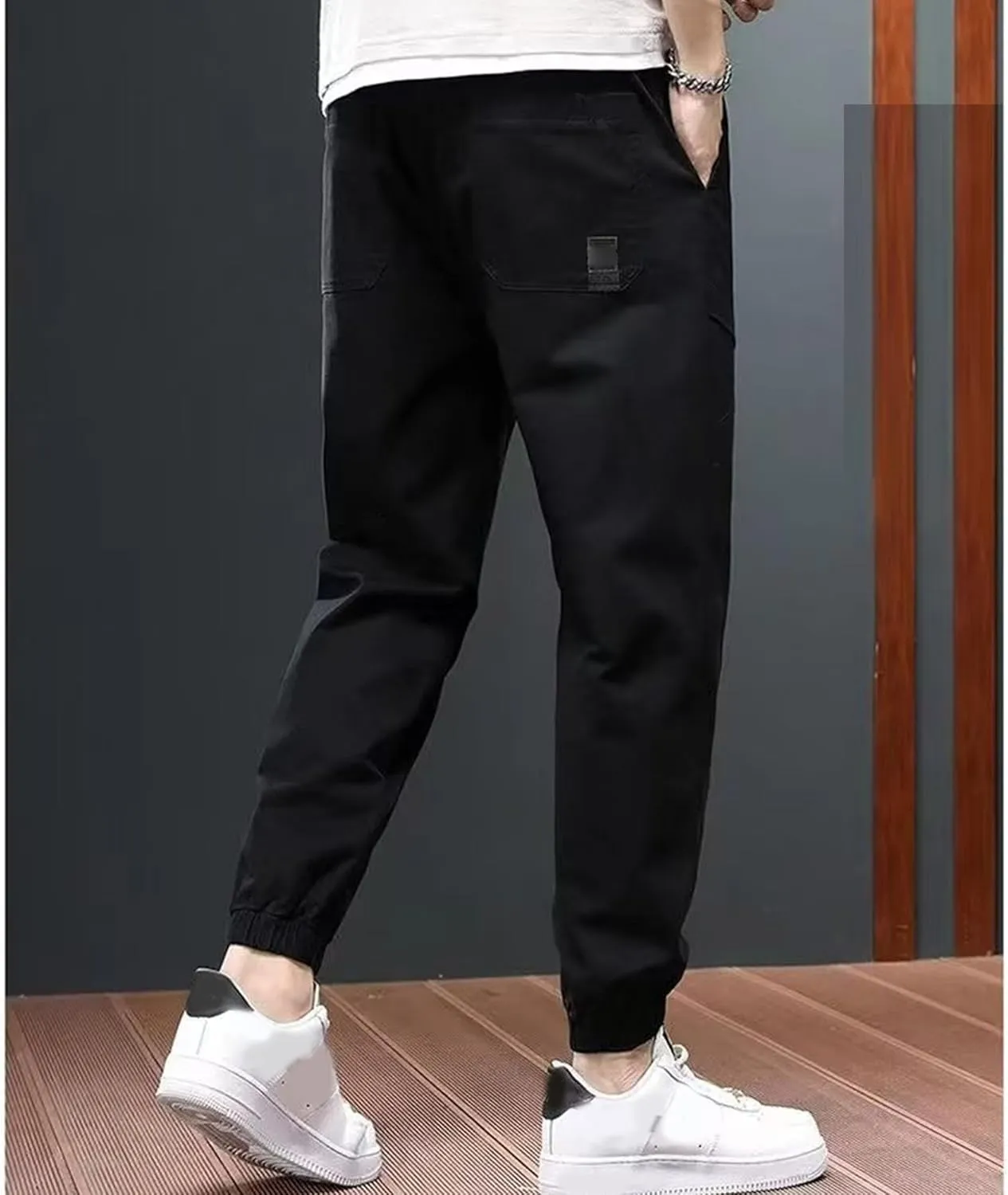 Men's Elastic Waist Outdoor Pants Twill Casual Regular Fit Cargo Trousers Solid Drawstring Tapered Pants