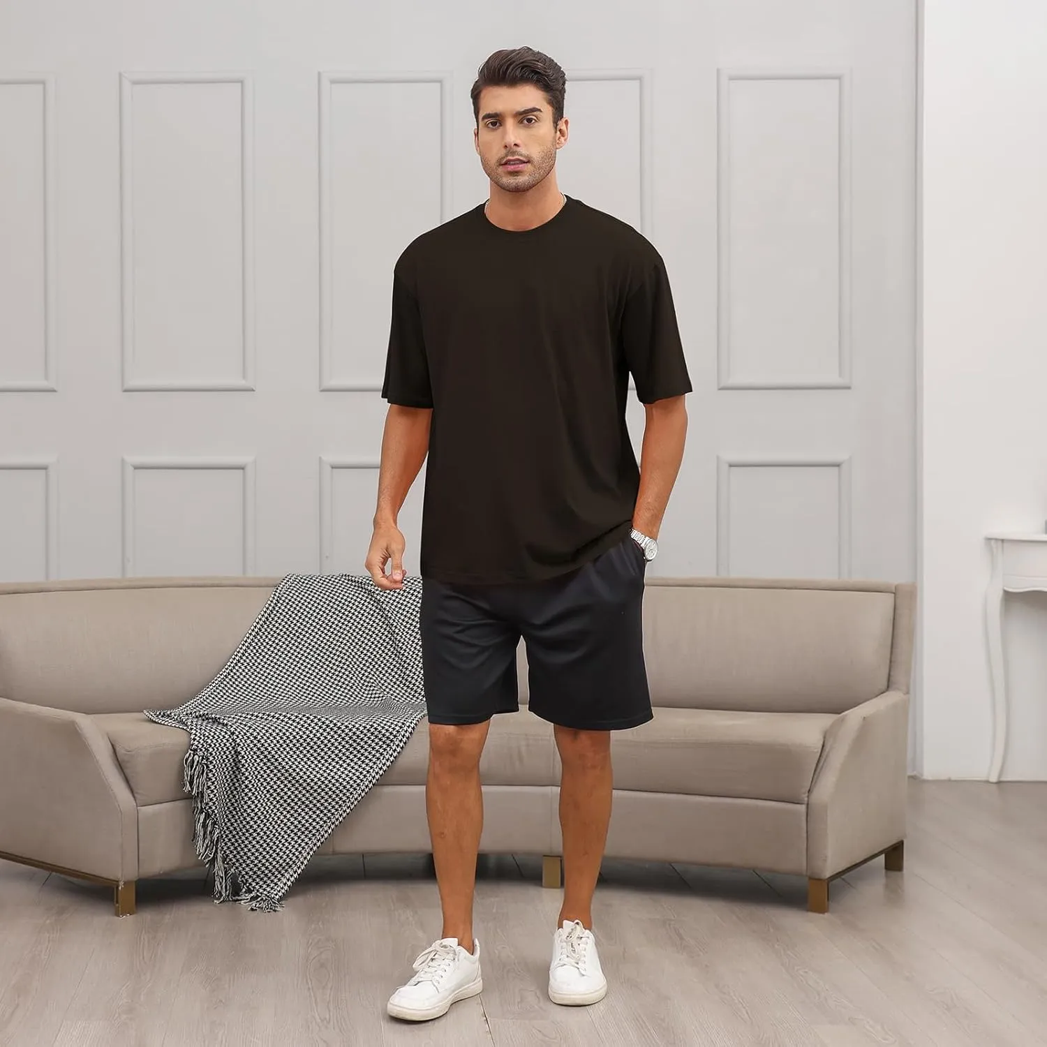 Men's Fashion Loose Fit T-Shirt Crew Neck Athletic Workout Tshirts Heavyweight Short Sleeve Premium Cotton Basic Tee