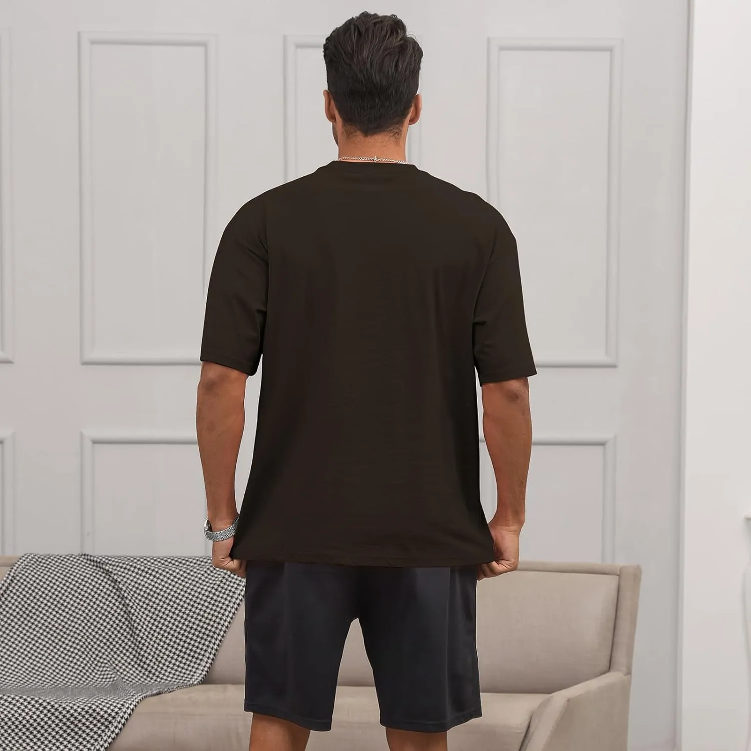 Men's Fashion Loose Fit T-Shirt Crew Neck Athletic Workout Tshirts Heavyweight Short Sleeve Premium Cotton Basic Tee
