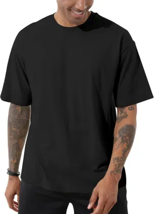 Men's Fashion Loose Fit T-Shirt Crew Neck Athletic Workout Tshirts Heavyweight Short Sleeve Premium Cotton Basic Tee