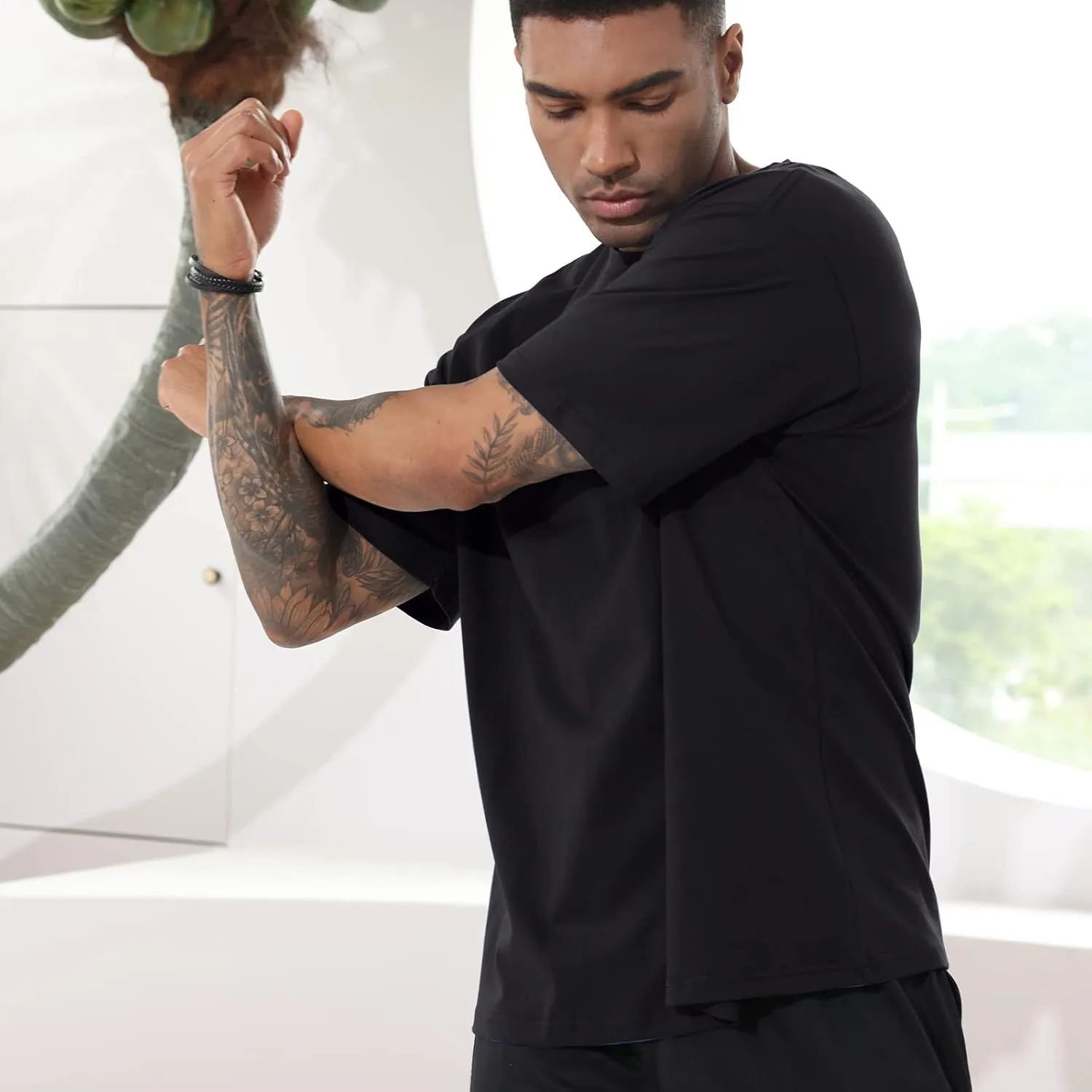 Men's Fashion Loose Fit T-Shirt Crew Neck Athletic Workout Tshirts Heavyweight Short Sleeve Premium Cotton Basic Tee