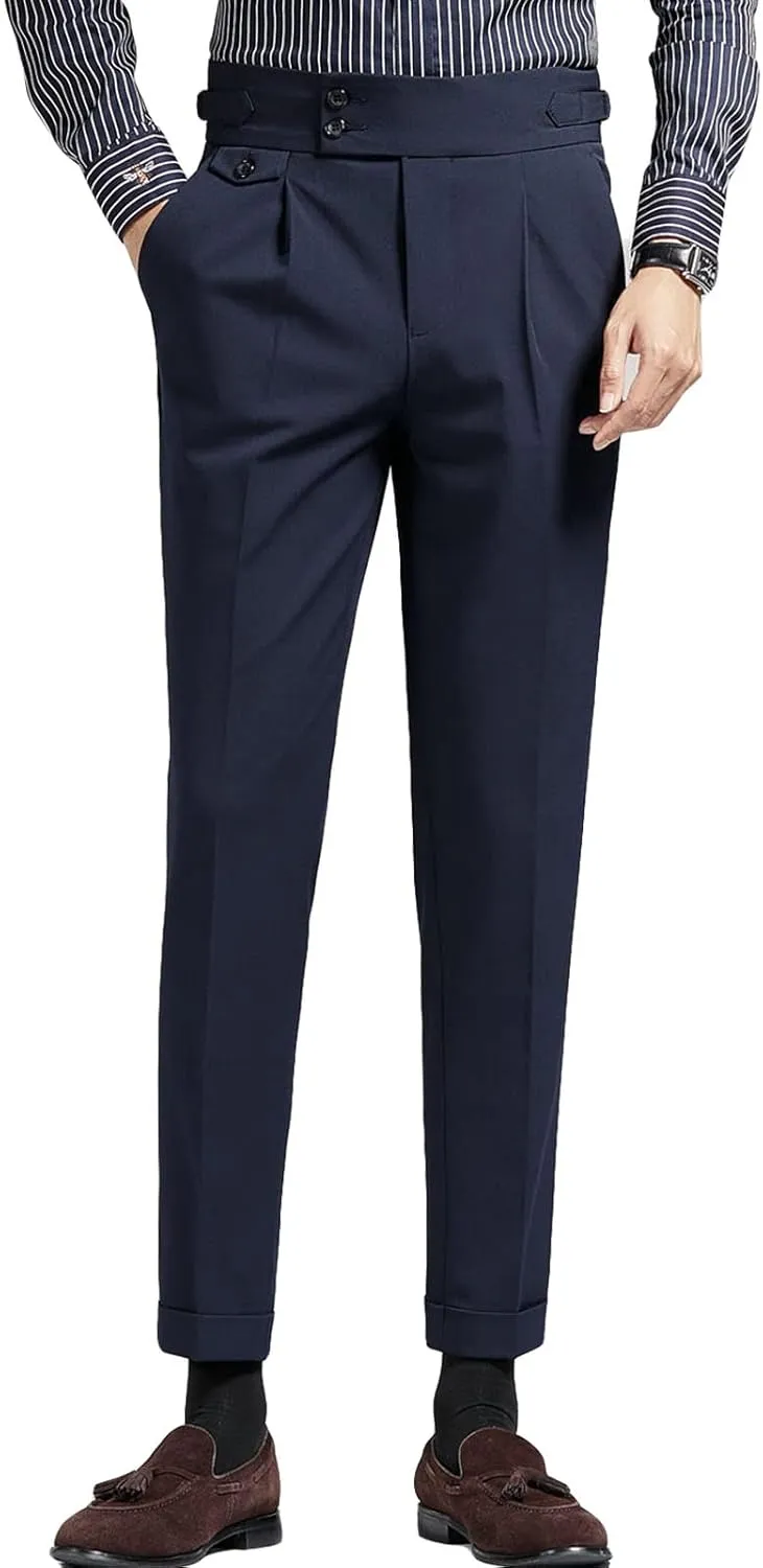 Men's Flat Front Dress Pant Slim Fit Linen Cotton Chino Pant Comfort Straight Fit Flat Front Casual Pant (30,Dark Blue)
