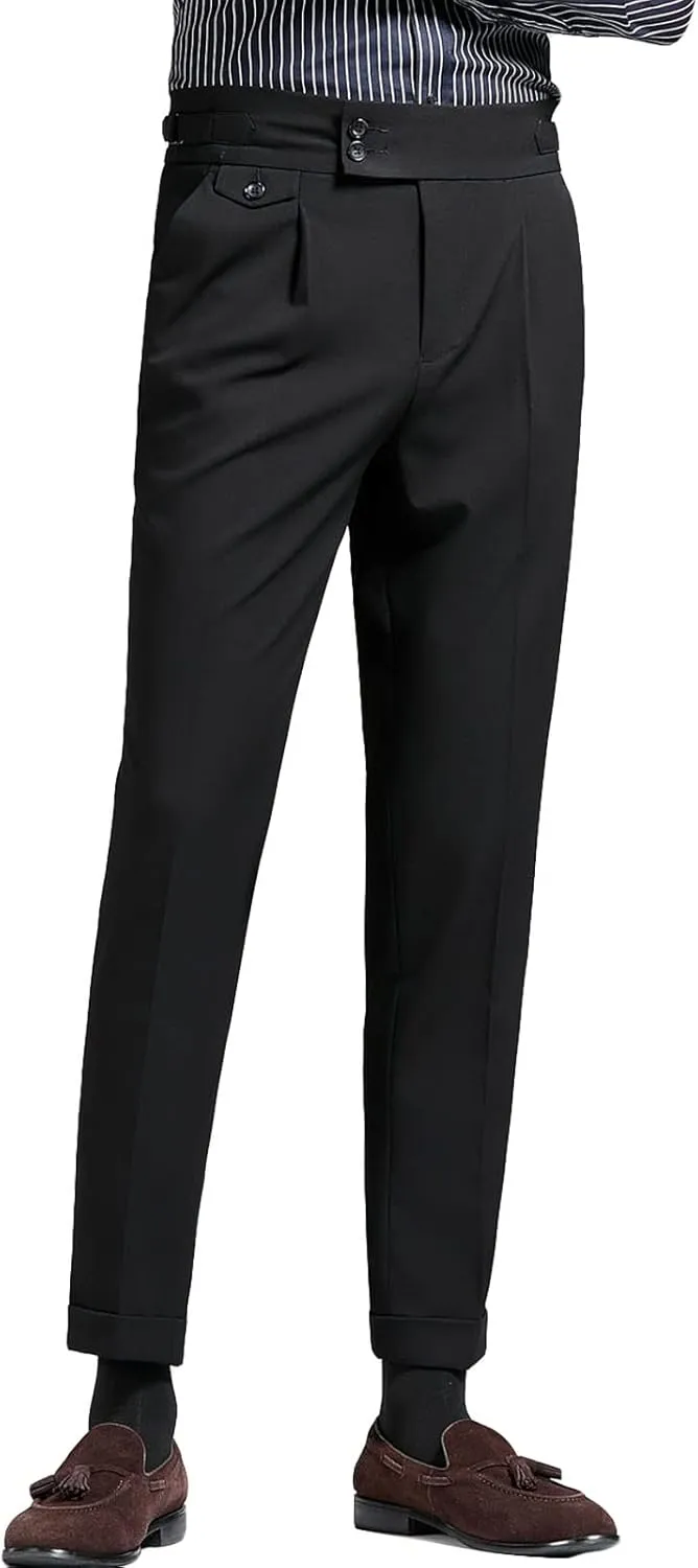 Men's Flat Front Dress Pant Slim Fit Linen Cotton Chino Pant Comfort Straight Fit Flat Front Casual Pant (32,Black)
