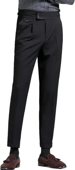 Men's Flat Front Dress Pant Slim Fit Linen Cotton Chino Pant Comfort Straight Fit Flat Front Casual Pant (32,Black)