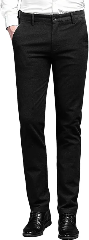 Men's Flat Front Straight Fit Dress Pant Comfort Skinny Slim Fit Stretch Business Fashion Pencil Chinos Pants (33,Black)