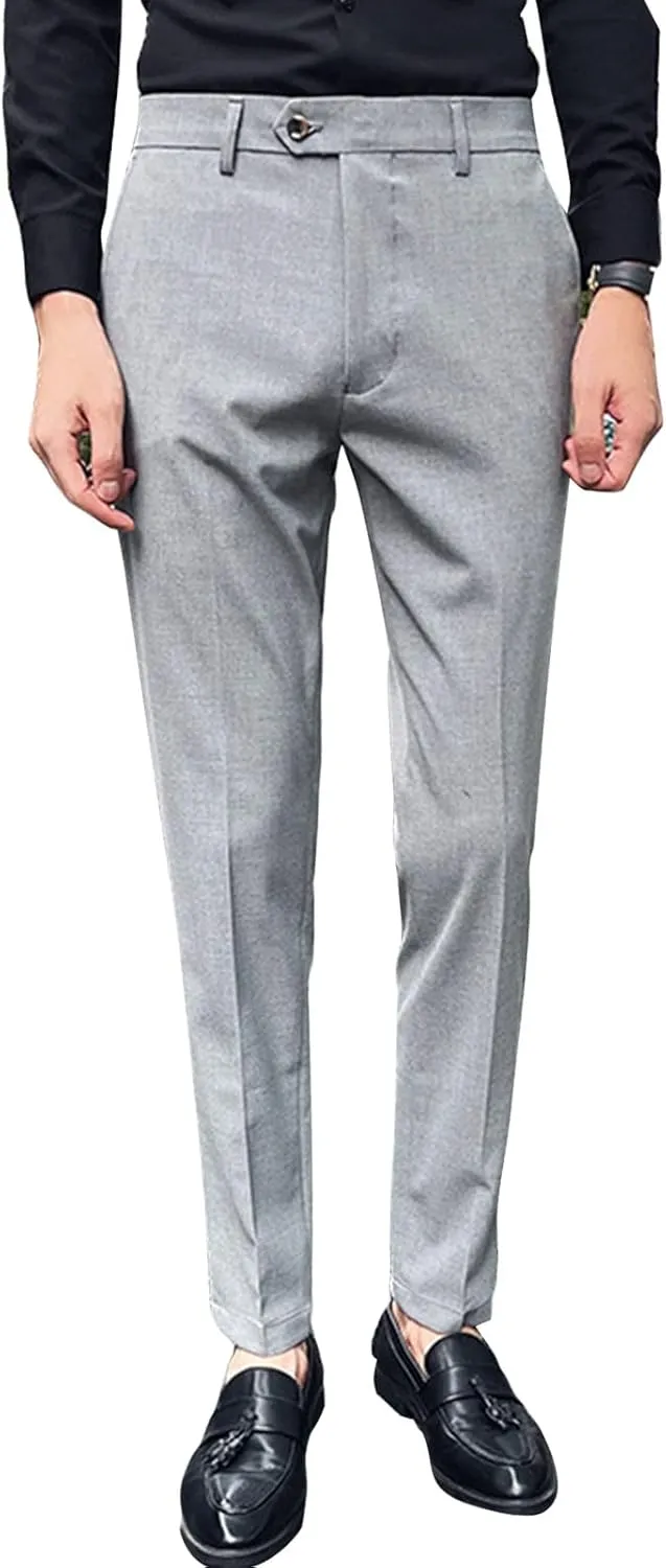 Men's Flex Flat Front Straight Fit Pant Slim-Fit Wrinkle-Resistant Chino Pant Comfort Dress Pant Sweatpants (3X-Large,Light Grey)