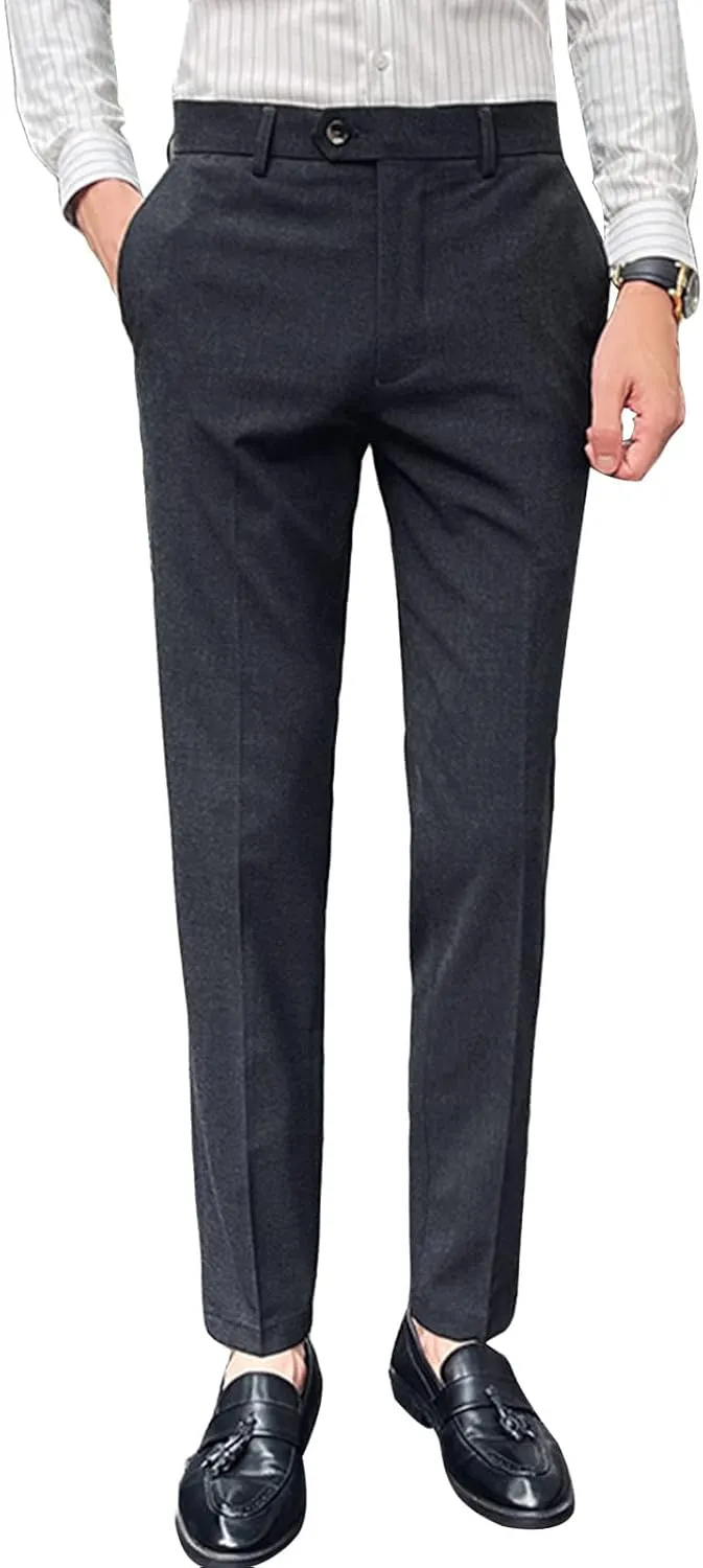 Men's Flex Flat Front Straight Fit Pant Slim-Fit Wrinkle-Resistant Chino Pant Comfort Dress Pant Sweatpants (X-Large,Dark Grey)