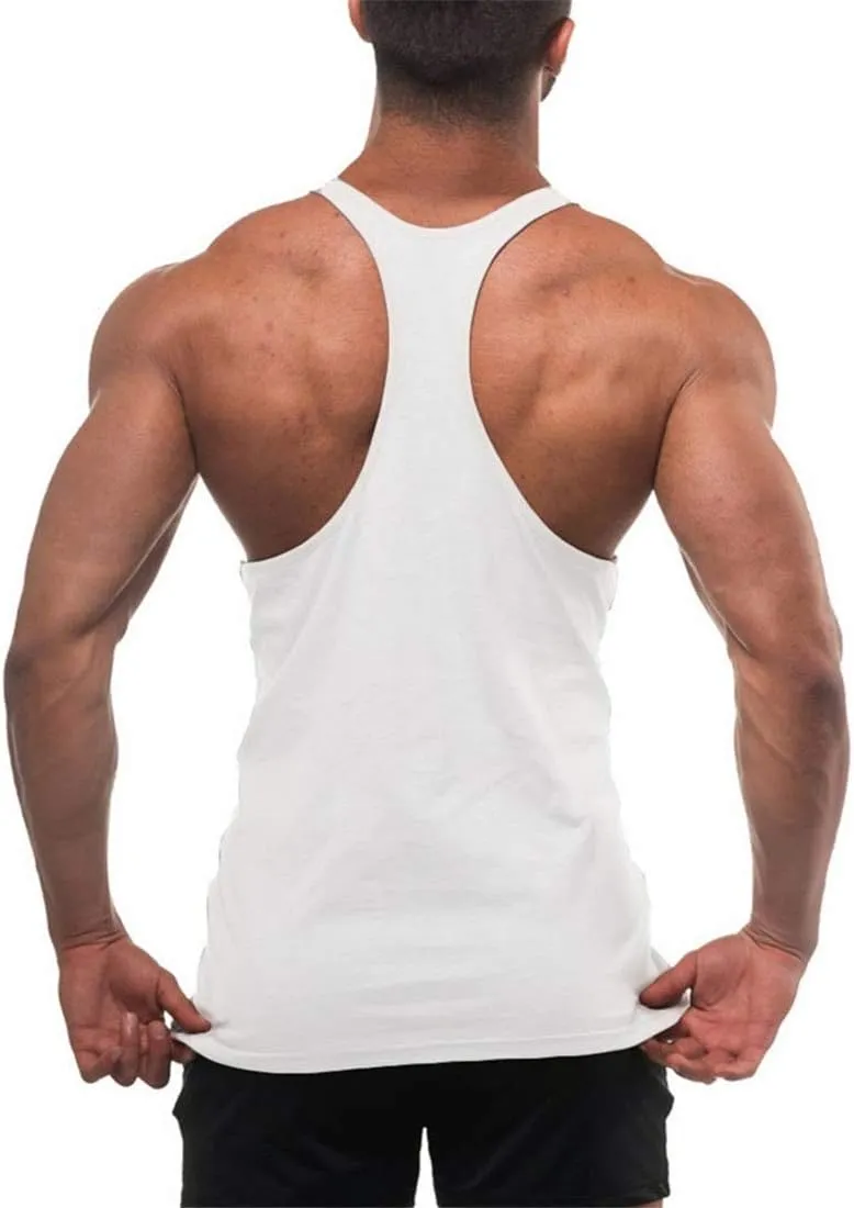 Men's Gym Stringer Tank Tops Y-Back Workout Muscle Tee Sleeveless Fitness Bodybuilding T Shirts