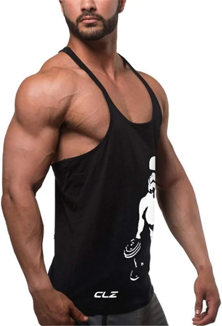Men's Gym Stringer Tank Tops Y-Back Workout Muscle Tee Sleeveless Fitness Bodybuilding T Shirts