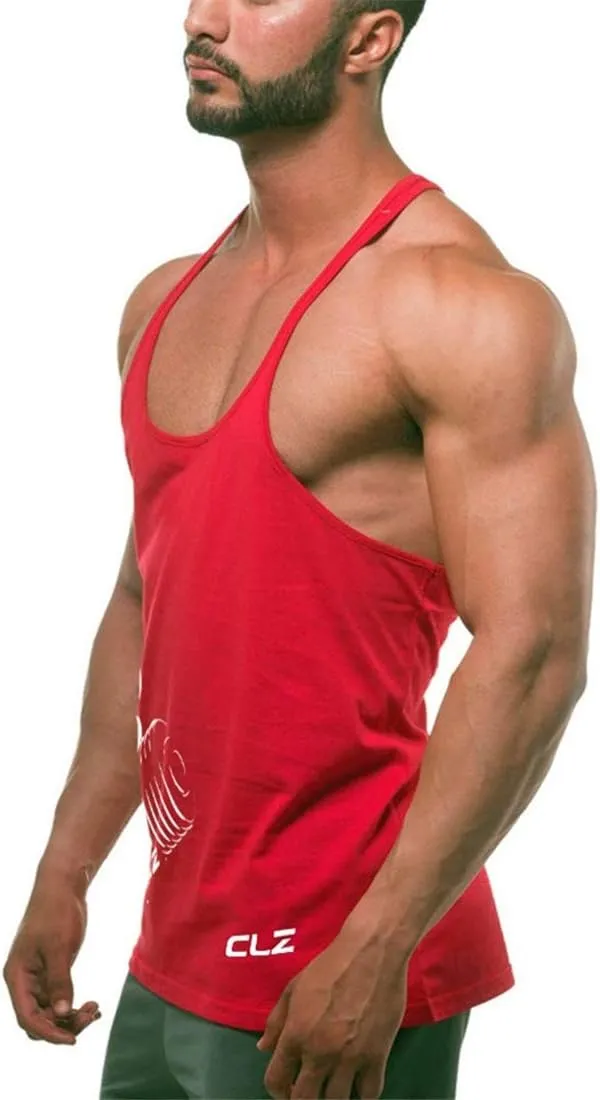 Men's Gym Stringer Tank Tops Y-Back Workout Muscle Tee Sleeveless Fitness Bodybuilding T Shirts