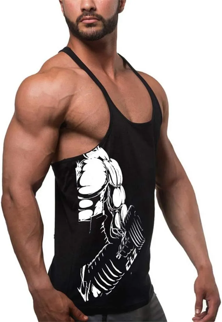Men's Gym Stringer Tank Tops Y-Back Workout Muscle Tee Sleeveless Fitness Bodybuilding T Shirts