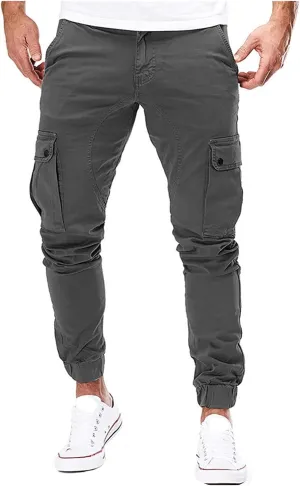 Mens Hiking Cargo Twill Pants Elastic Waist Trousers Jogger Chino Pant Slim Fit Tapered Work Trousers with Athletics Pocket (Dark Gray,Medium)