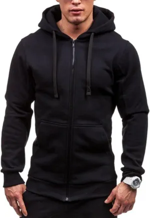 Mens Hoodies,Men's Slim Fit Long Sleeve Lightweight Zip-up Solid Hoodie with Kanga Pocket Hooded Sweatshirts Sweaters