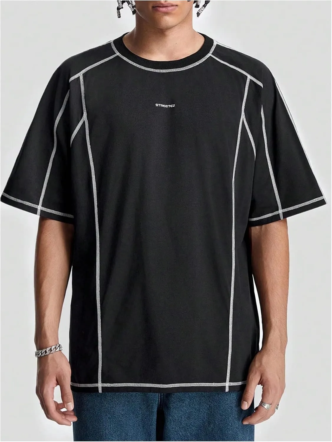 Men's Letter Print Oversized T-Shirts Y2k Short Sleeve Crew Neck Streetwear Tee Tops