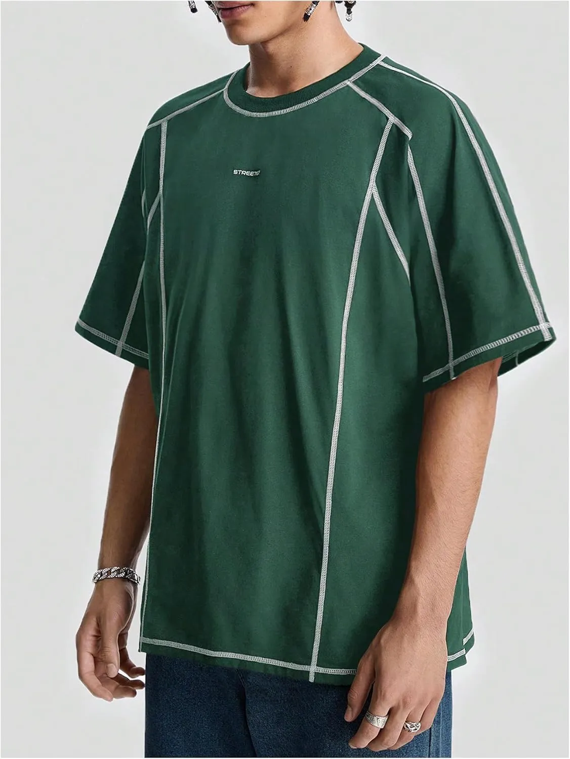 Men's Letter Print Oversized T-Shirts Y2k Short Sleeve Crew Neck Streetwear Tee Tops