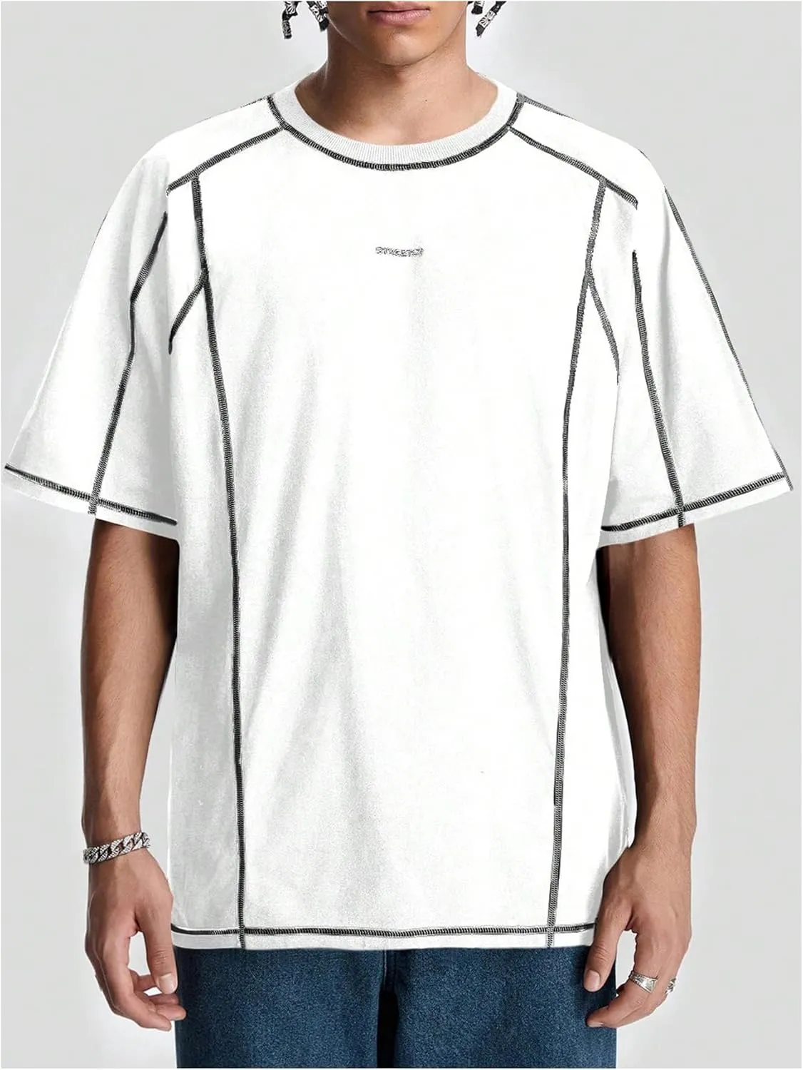 Men's Letter Print Oversized T-Shirts Y2k Short Sleeve Crew Neck Streetwear Tee Tops