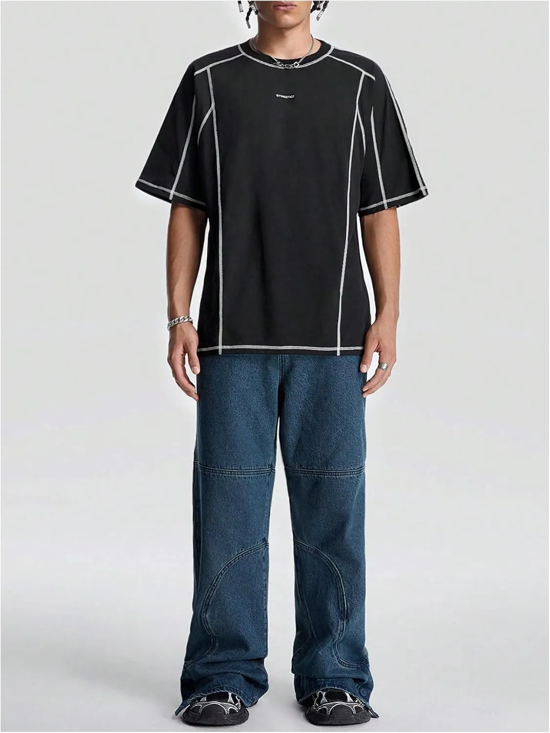 Men's Letter Print Oversized T-Shirts Y2k Short Sleeve Crew Neck Streetwear Tee Tops