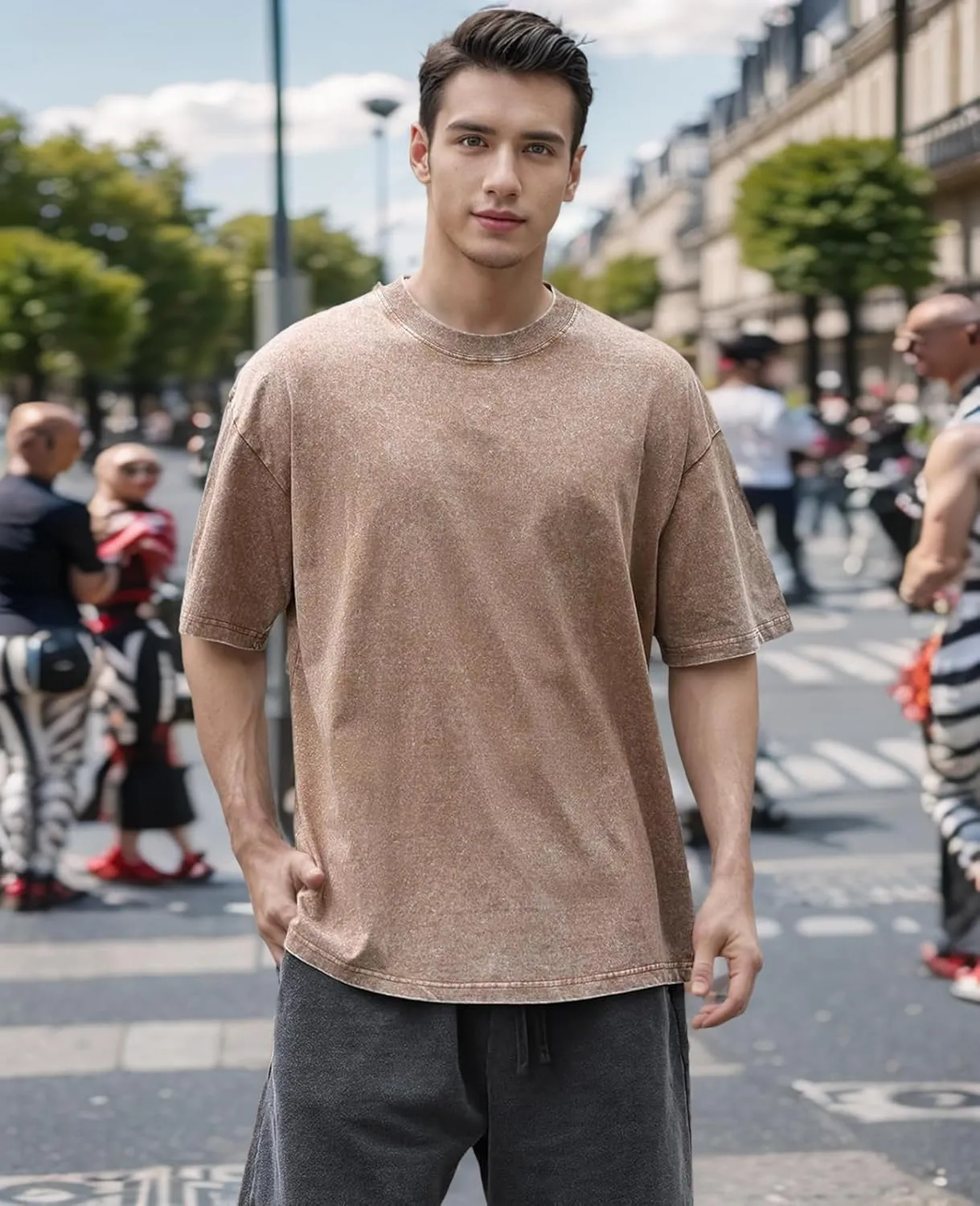 Men's Oversized T-Shirts Cotton Unisex Short Sleeves Casual Loose Wash Solid Basic Tee Tops