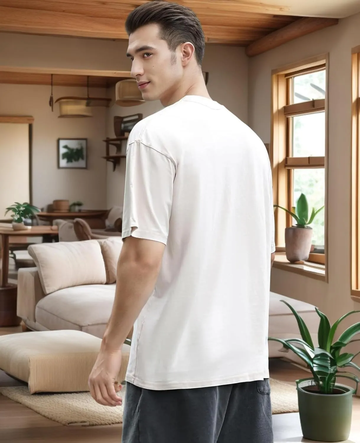 Men's Oversized T-Shirts Cotton Unisex Short Sleeves Casual Loose Wash Solid Basic Tee Tops