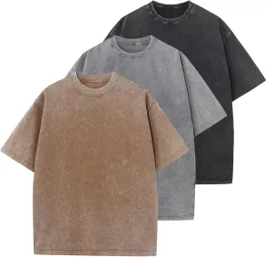 Men's Oversized T-Shirts Cotton Unisex Short Sleeves Casual Loose Wash Solid Basic Tee Tops